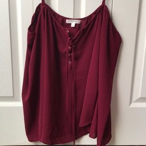 Maroon cold shoulder long sleeve top